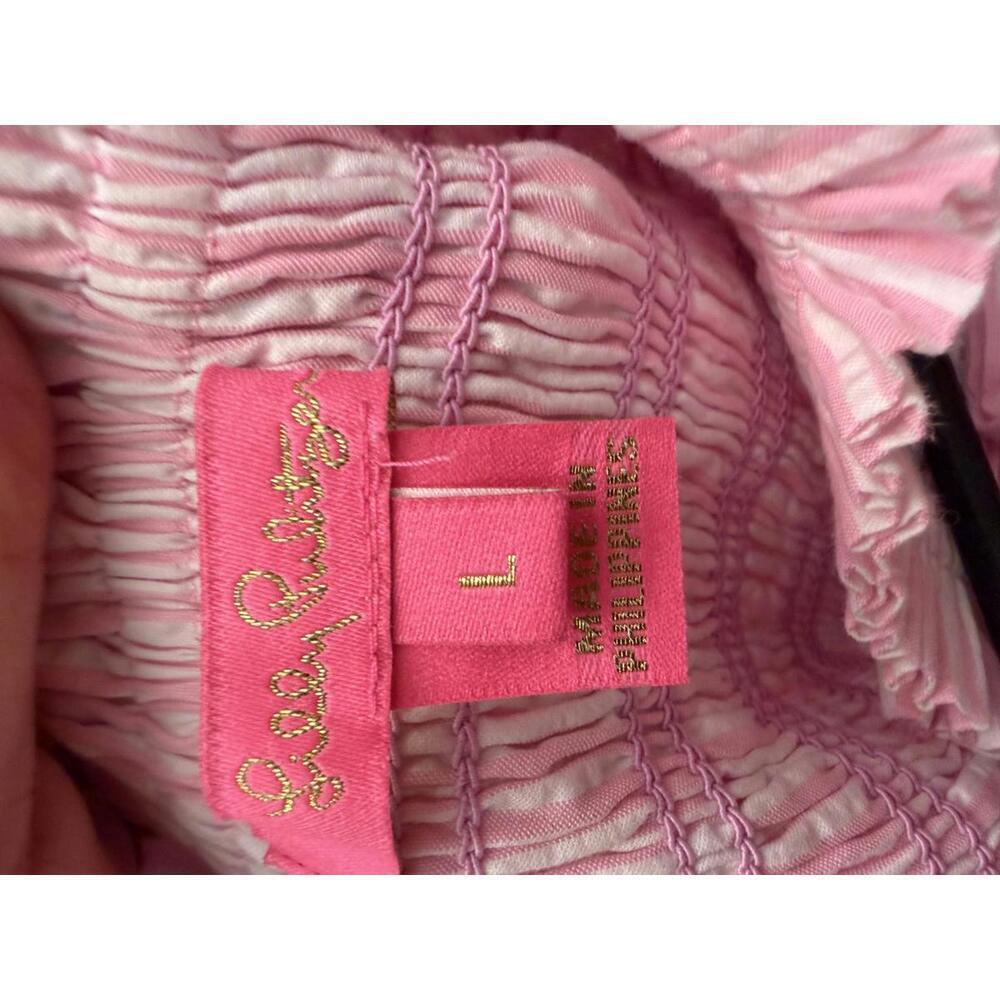 Lilly Pulitzer Rivera Smocked Striped Top in Havana Pink Seersucker stripe - Picture 6 of 6